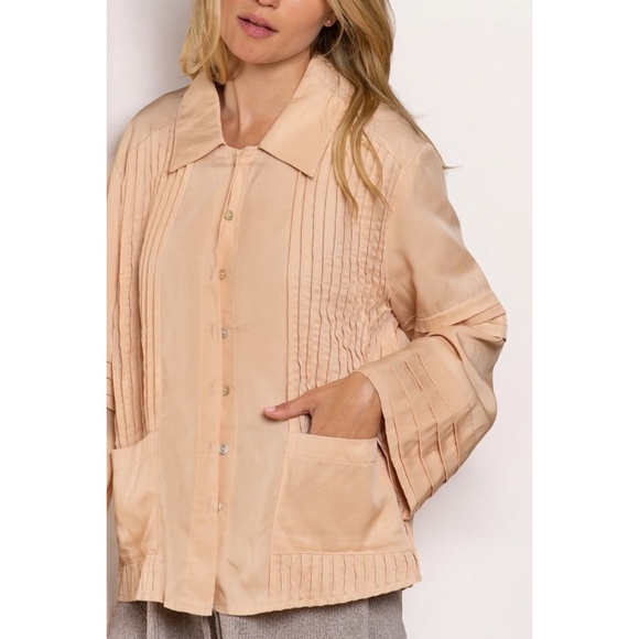 POL Apricot Pleated Wide Long Sleeve Button Down Shirt - Picture 5 of 6